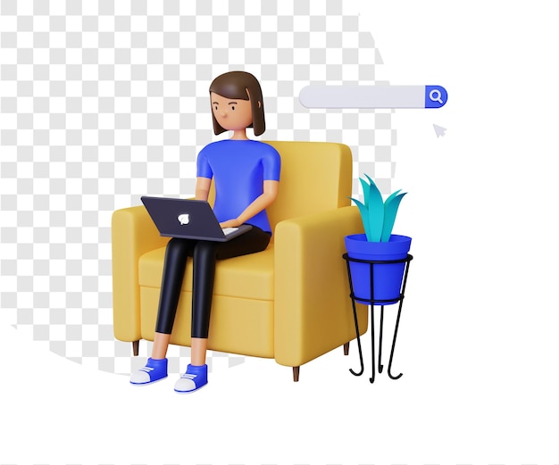 Navigation en ligne 3D avec personnage féminin