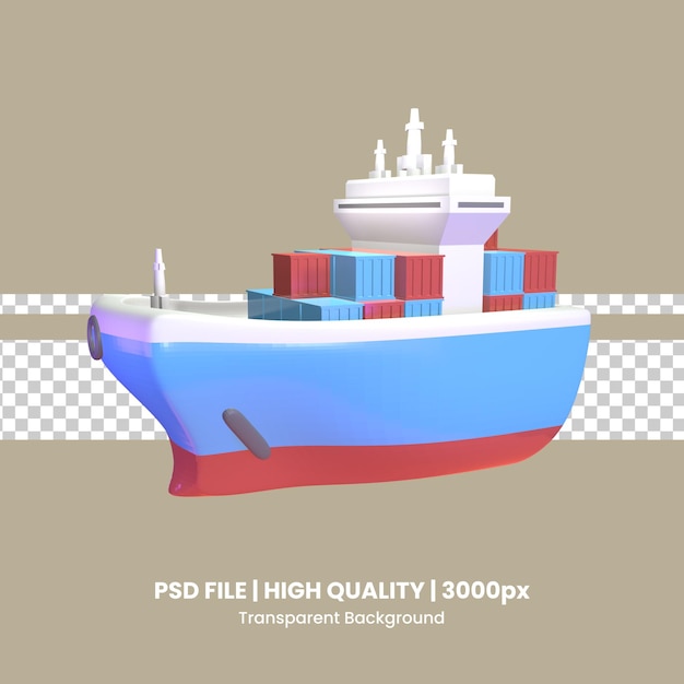 PSD navio de carga de ícone 3d renderizado isolado no fundo transparente