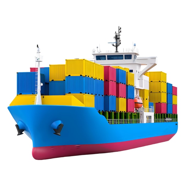 Navio de contêineres de carga colorido Navio marítimo moderno para transporte marítimo e comércio global