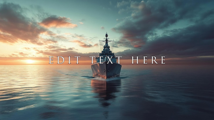 PSD navio de guerra a navegar no oceano calmo ao pôr-do-sol