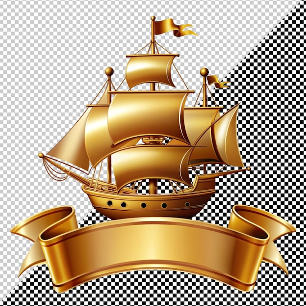 PSD navio de piratas com bandeira dourada em fundo transparente