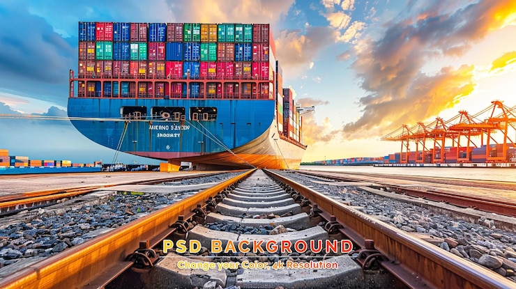 PSD navire à conteneurs travaillant la nuit logistique commerciale d'importation et d'exportation