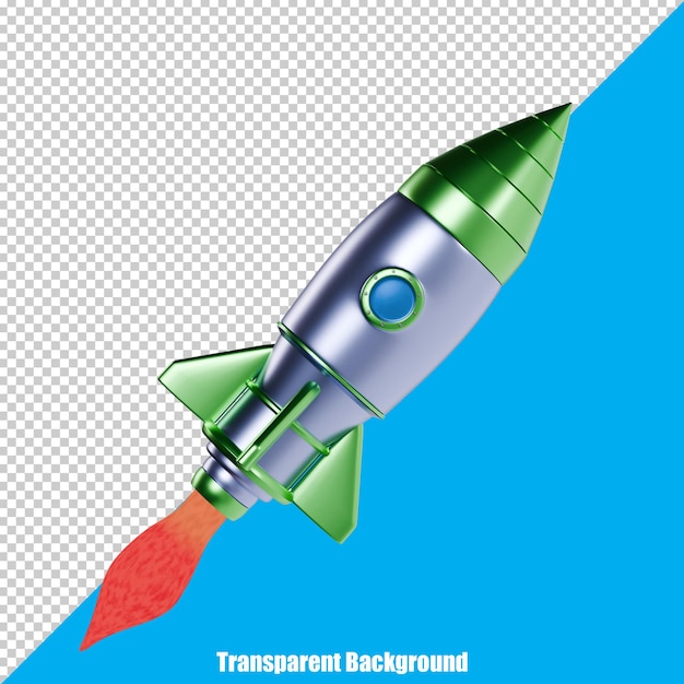 Navire spatial 3D simple Rocket volant avec une apparence réaliste sur un fond transparent