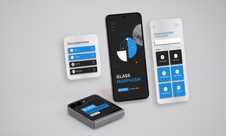 PSD návrh skleněného mockupu smartphonu