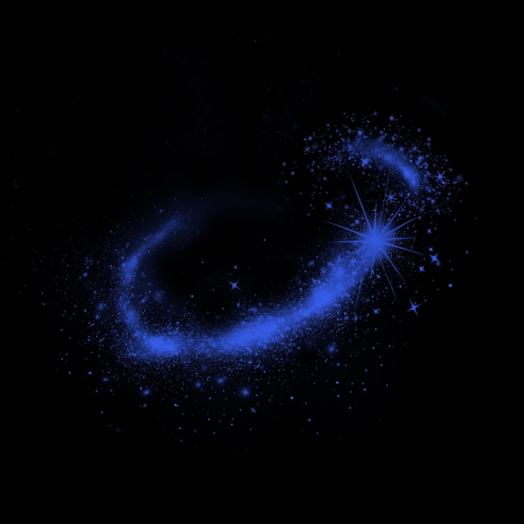 PSD nébuleuse bleue avec effet d'étoiles étincelantes sur un fond sombre