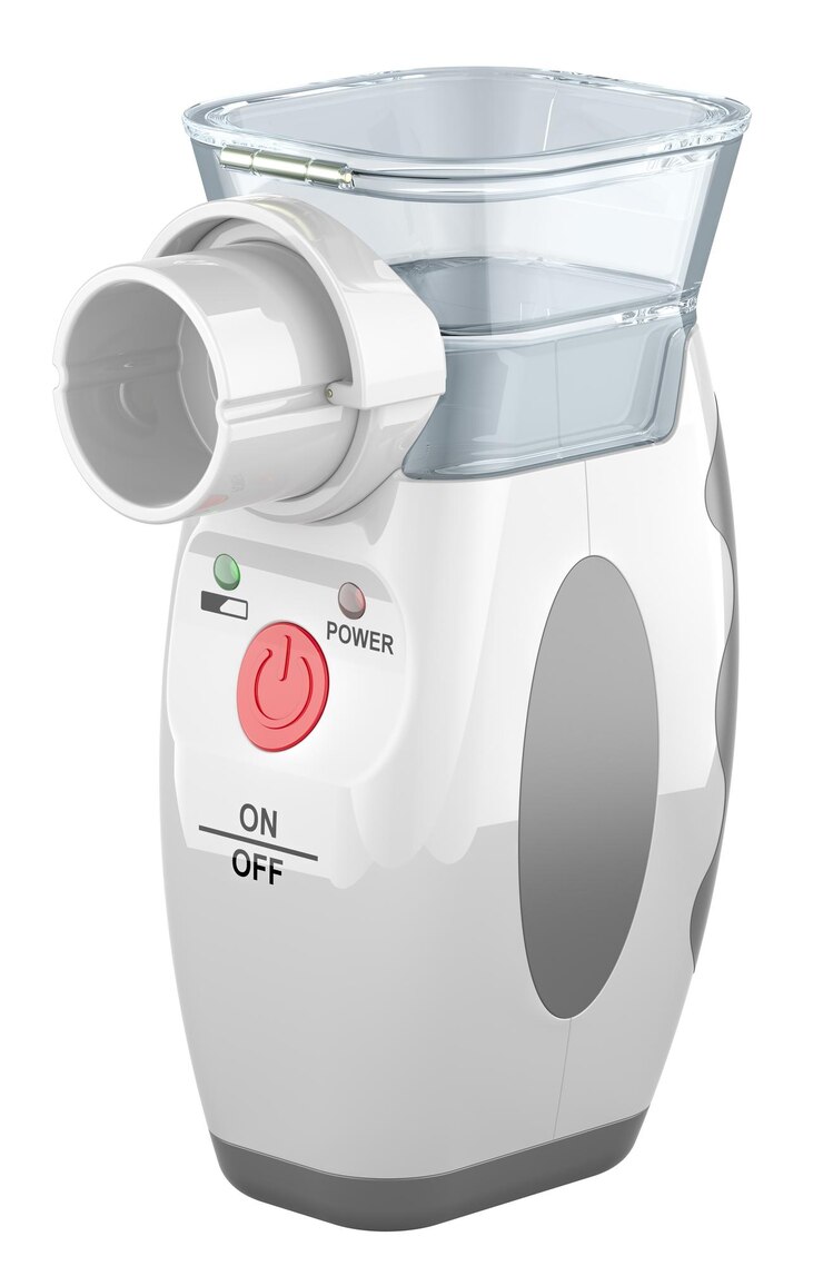 PSD nebulizador portátil blanco inhalador personal de vapor de mano representación 3d aislado sobre un fondo transparente