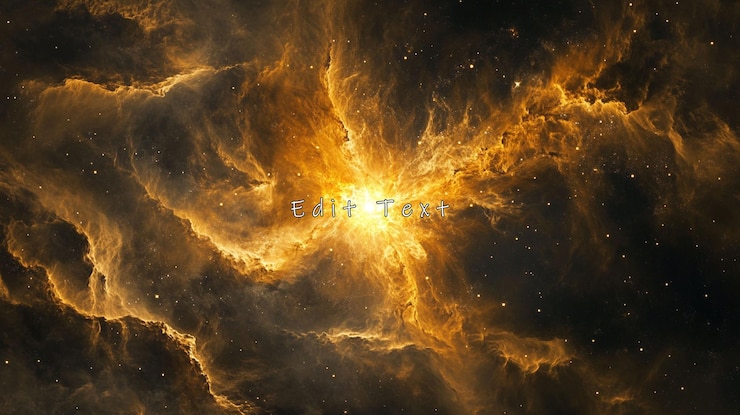 PSD nebulosa cosmica fiammeggiante con nuvole dorate e un nucleo luminoso