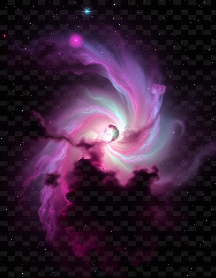 PSD nebulosa de emisión que irradia con magenta y verde ondulado con ionización png neon de fondo