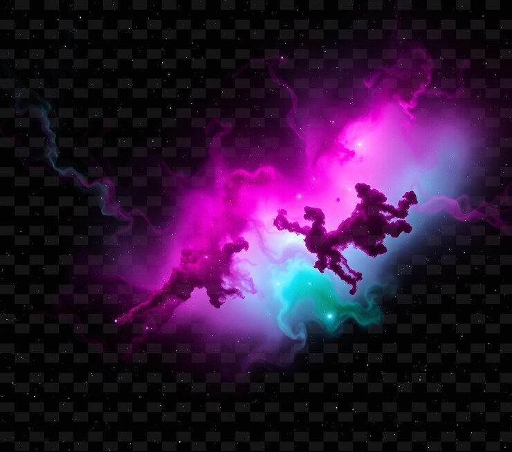 PSD nebulosa de emisión que irradia con magenta y verde ondulado con ionización png neon de fondo