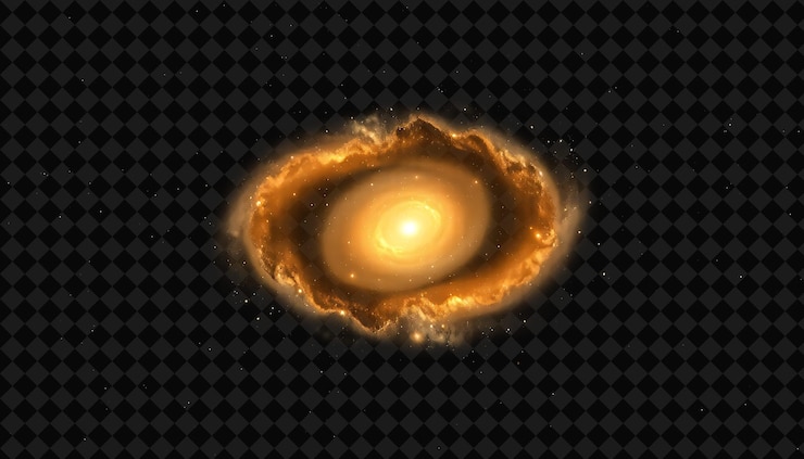 PSD nebulosa galáctica elíptica de forma ovalada suave que irradia un suave resplandor dorado con una estrella difusa