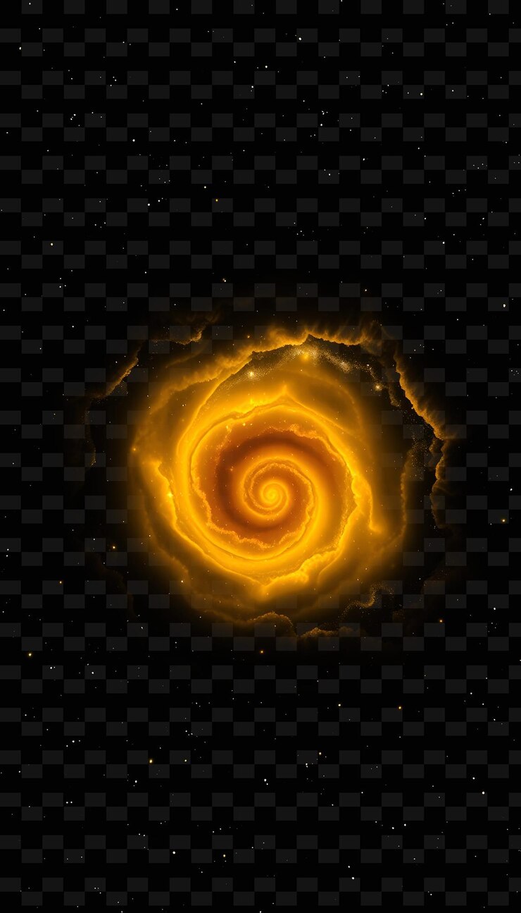 PSD nebulosa de la galaxia con conchas concéntricas que brillan con luz amarilla suave que muestra múltiples estrellas