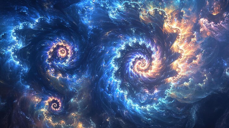 PSD nebulosa giratória abstrata com espirais azuis e laranjas vibrantes
