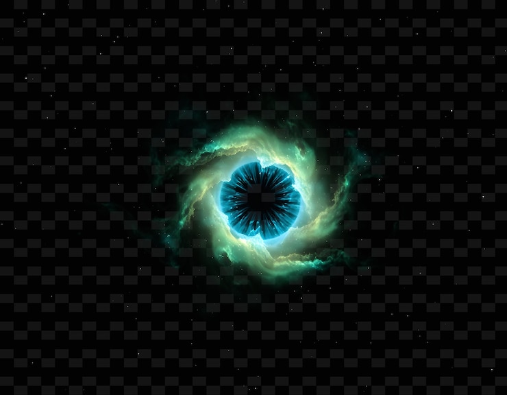 PSD nebulosa ojo de gato con estructura compleja que brilla con luz verde y azul resem png fondo de neónb