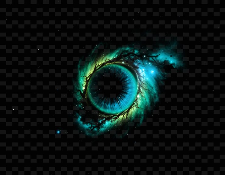 PSD nebulosa ojo de gato con estructura compleja que brilla con luz verde y azul resem png fondo de neónb