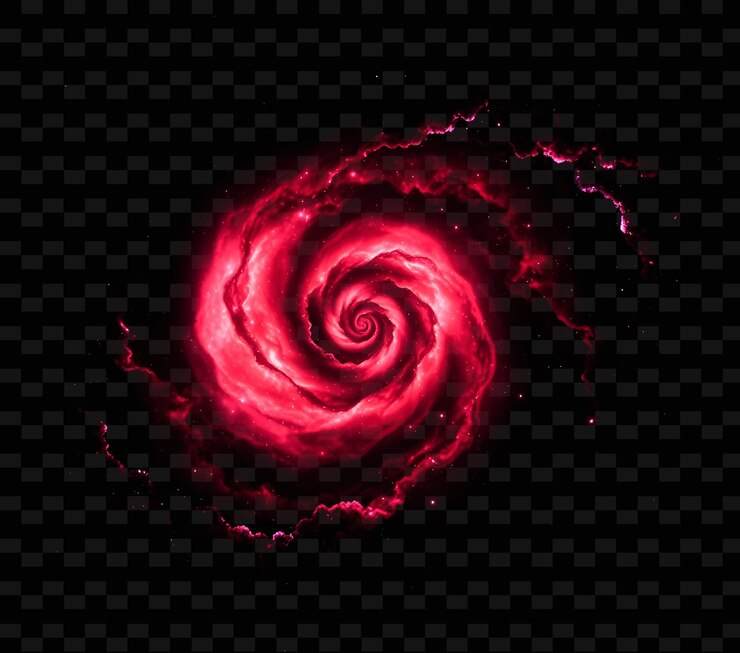 PSD nebulosa spirografica con struttura a spirale che brilla con luce rossa e rosa simile a una spirografia