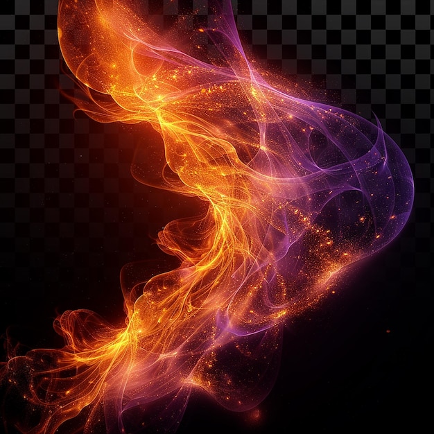 Nebulosa vorticosa di polvere cosmica incandescente in arancione e viola su uno sfondo trasparente