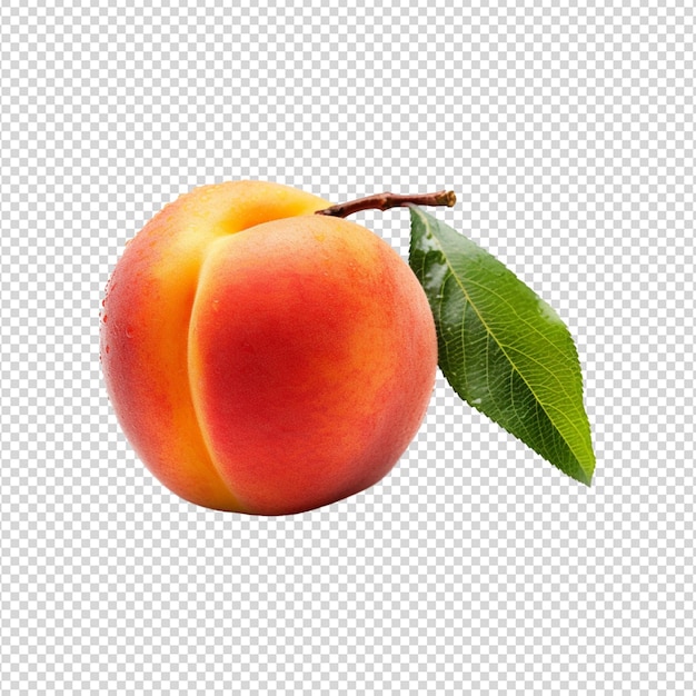 PSD nectarine avec des feuilles isolées sur fond blanc