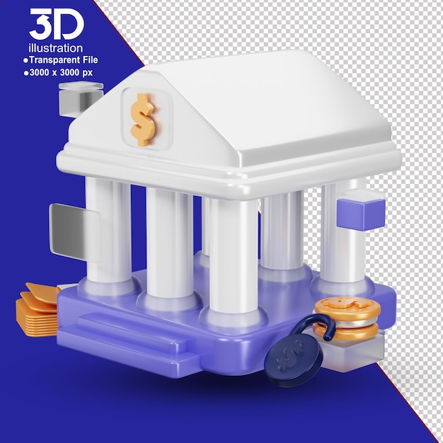 PSD negócios ricos e finanças ícone 3d banco moderno