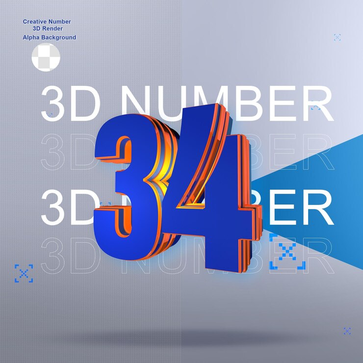 PSD negrita azul 3d number34