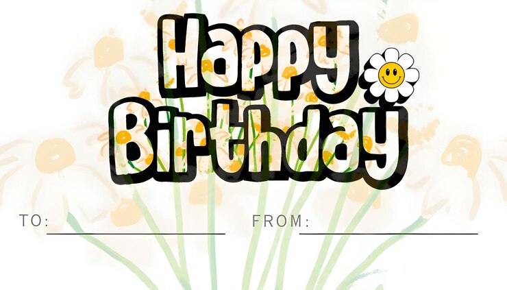 PSD negro amarillo minimalista feliz cumpleaños etiqueta de regalo letras elegantes para celebraciones elegantes