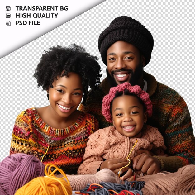 PSD negro family knitting ultra realista estilo fundo branco