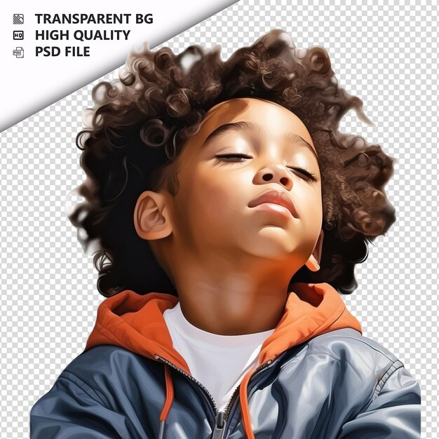 PSD negro kid sonhando ultra realista estilo fundo branco