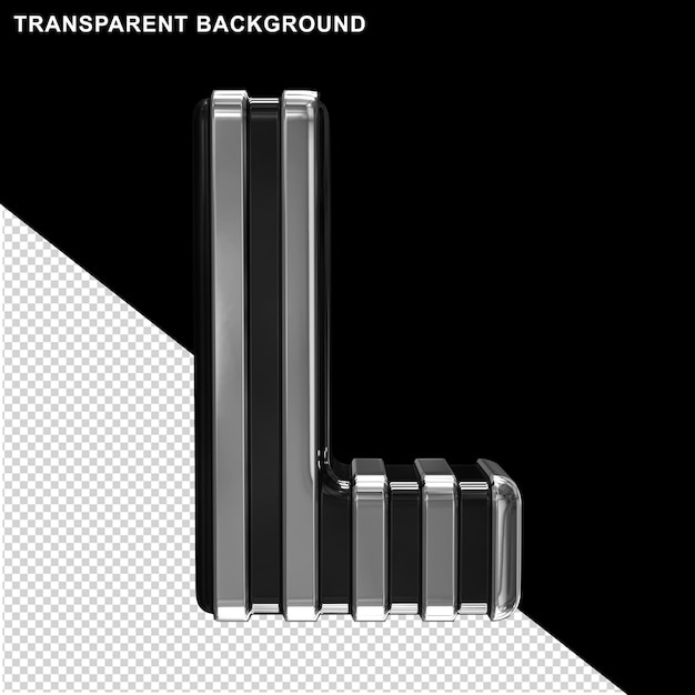 PSD negro con tiras verticales plateadas letra l mayúscula
