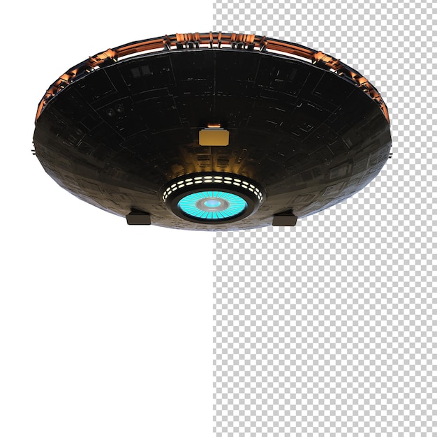 Neidentifikovaný létající objekt na transparentním pozadí, 3D renderování