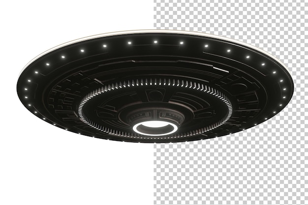 Neidentifikovaný létající objekt na transparentním pozadí, 3D renderování
