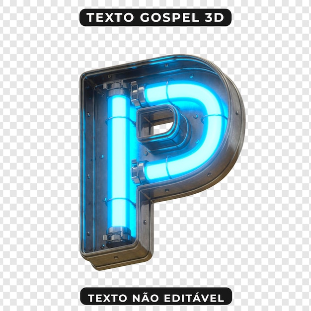 Neón 3D Letra P Texto del Evangelio Azul