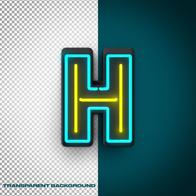 Neon 3D Letter H with Glowing Effect