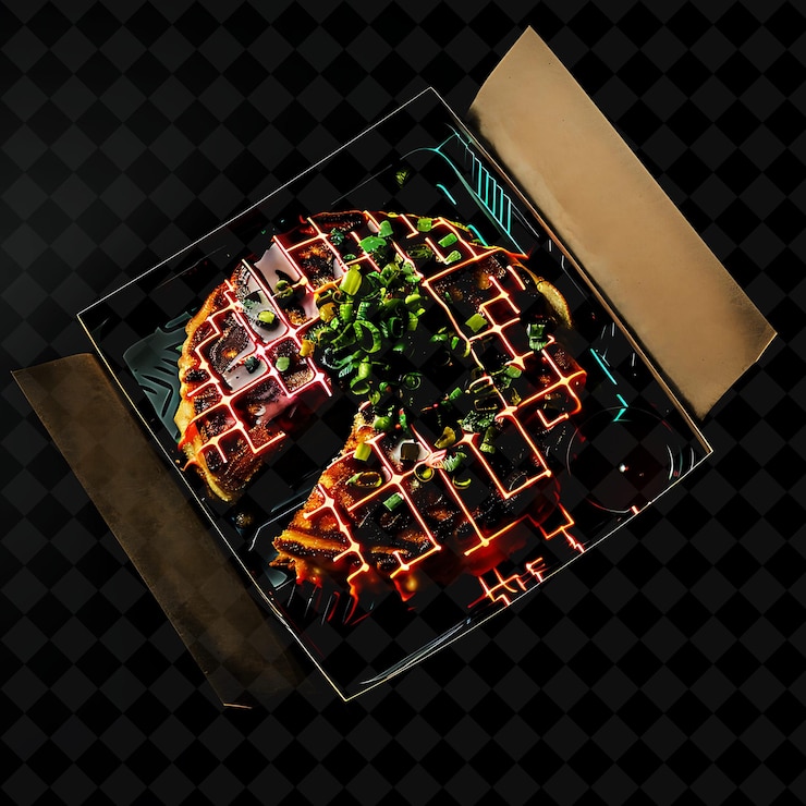 PSD neon 8 bit patterns okonomiyaki panqueques en una colección de comida de neón de png de reciclaje de marca y2k
