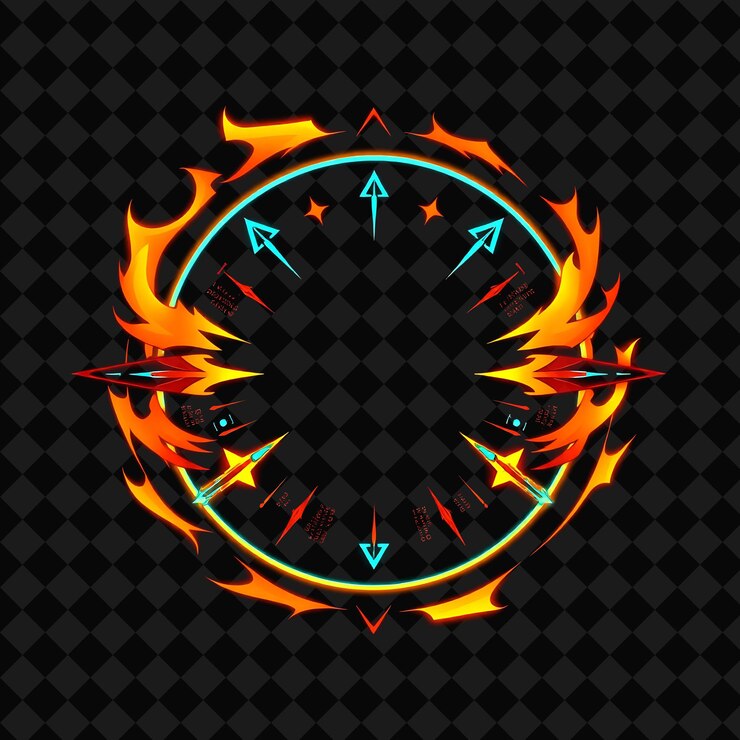 PSD neón ardiente alrededor del marco circular de la insignia contorno de silueta elegante en el interior decorado con ar ardiente