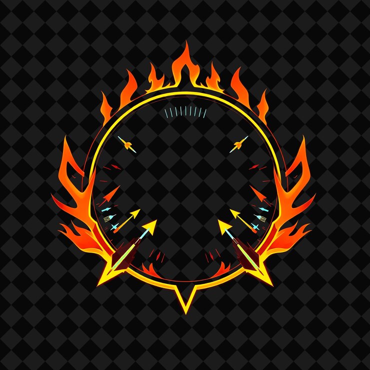 PSD neón ardiente alrededor del marco circular de la insignia contorno de silueta elegante en el interior decorado con ar ardiente