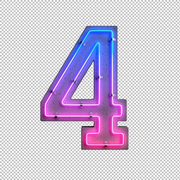 PSD néon en béton numéro 4 sur fond transparent