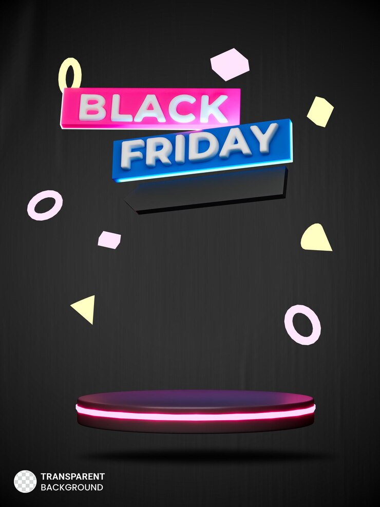 PSD neon black friday producto podio aislado 3d render