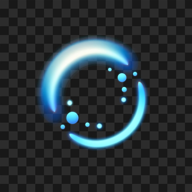 Neon Blue Crescent Moon with Glowing Particles Magic Night Sky Effect on Transparent Background PNG