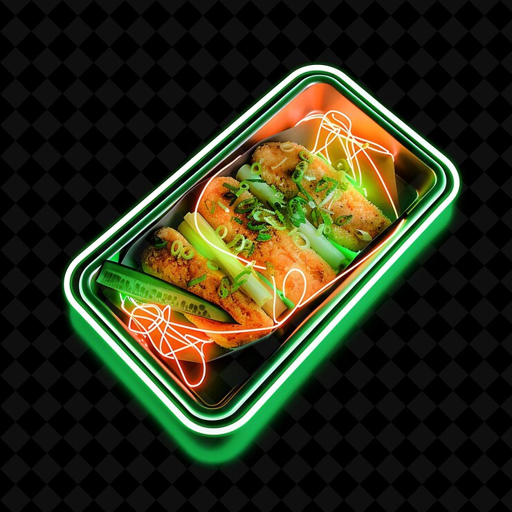 PSD neon constructivist angles tteokbokki pasteles de arroz en una marca png decoración de alimentos de neón colección y2k