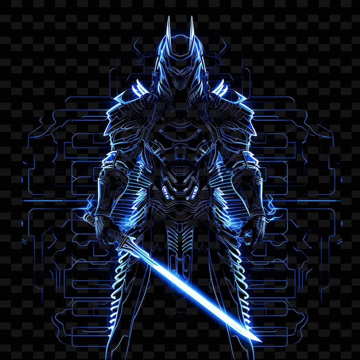 PSD neón cyber samuraicyberpunk samurai linessamurai armorelectr png y2k formas artes de luz transparente
