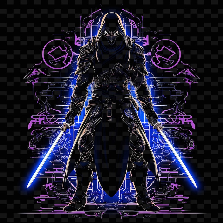 PSD neón cyber samuraicyberpunk samurai linessamurai armorelectr png y2k formas artes de luz transparente