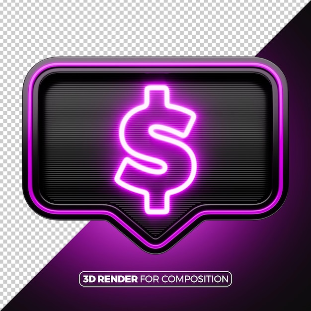 Neon-Dollarzeichen-Symbol 3D-Lila-Rendering