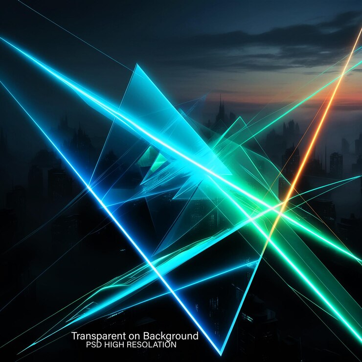 PSD neon-dreiecke und kreise in einem futuristischen grafischen stil top-view auf durchsichtigem hintergrund