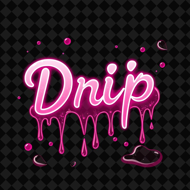 PSD neon drip text em rosa elétrico decorado com molhos gotejantes uma decoração de alimentos de neon inspirada em png