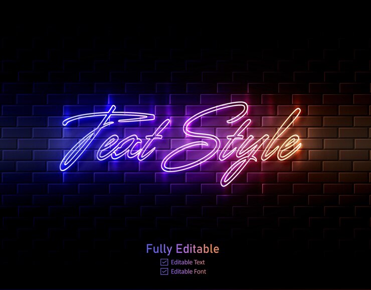 Neon effect for neon text effect logo and neon style light effect mockup