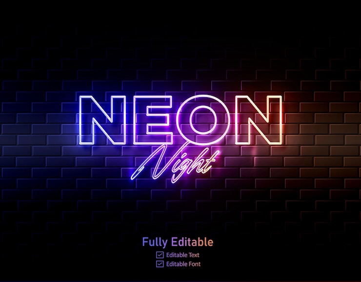 Neon effect for neon text effect logo and neon style light effect mockup
