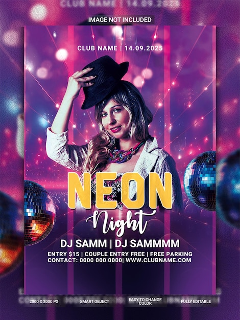 Neon festa de clube noturno modelo de banner da web do Instagram