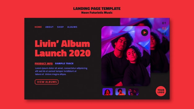 PSD neon futuristische musik landing page vorlage