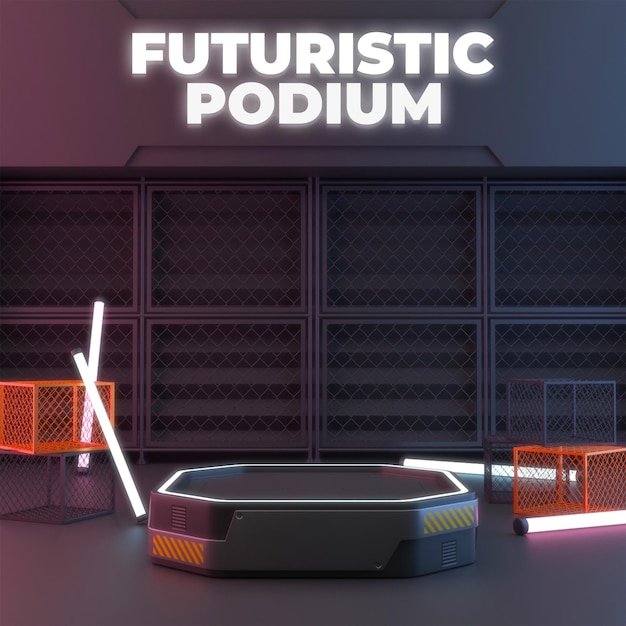 Neon futuristische podiumsanzeige 3d-rendering