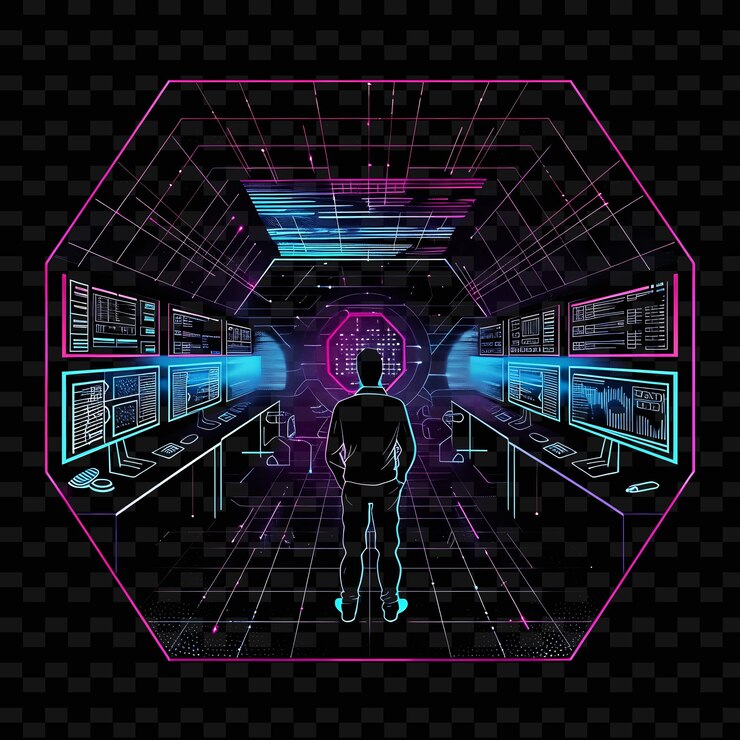 PSD neon-gitter-effekt mit einem kandidaten bei einer datenanalyse-sitzung neon line art stadtansicht hintergrund