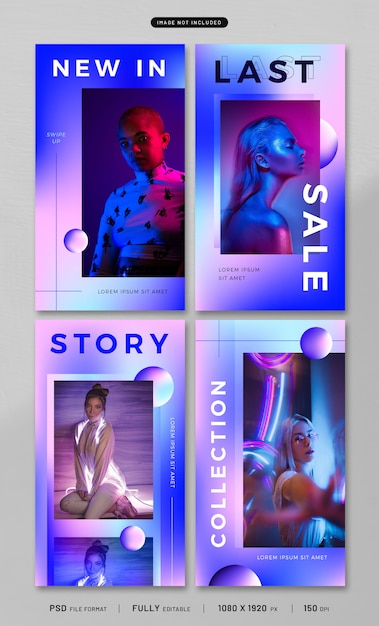 PSD neon glow story template sammlung